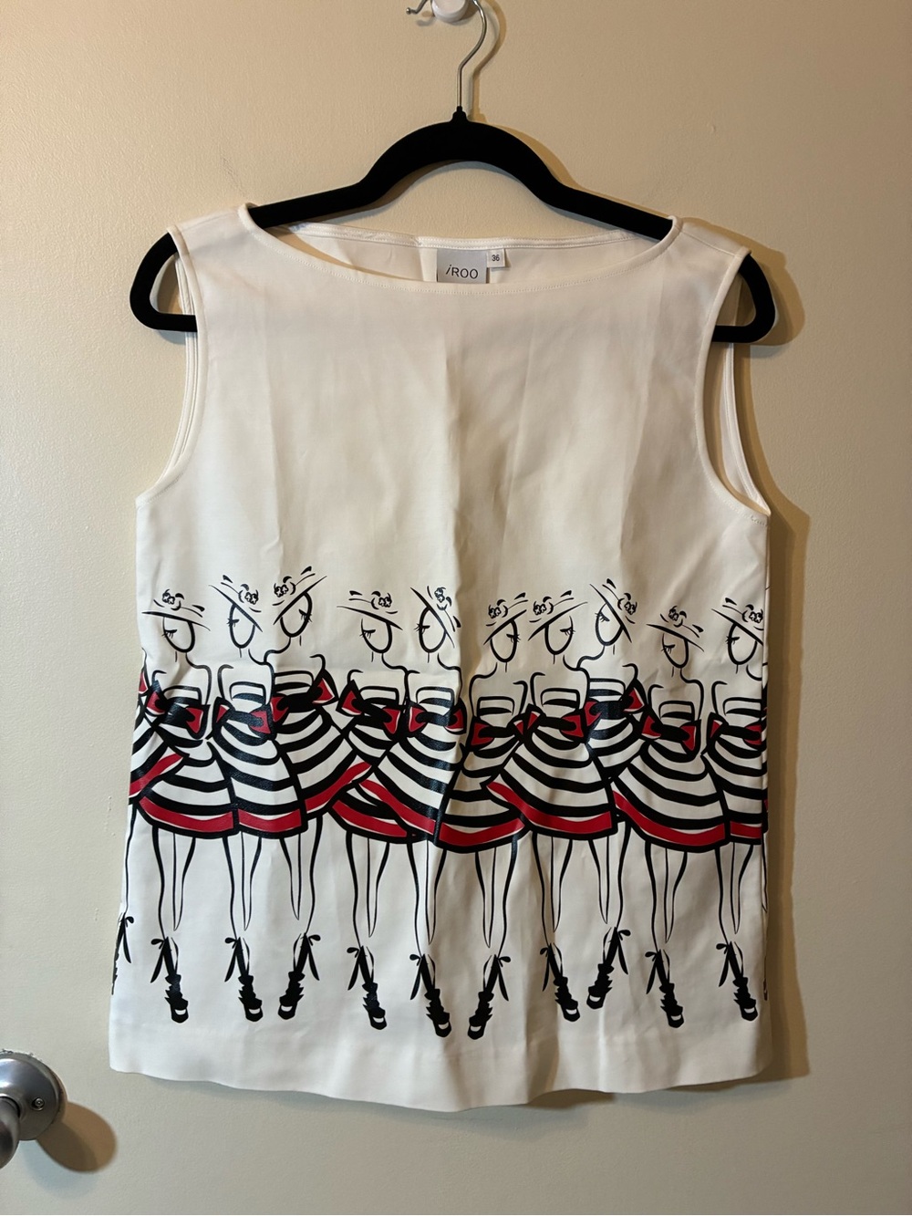 iROO White Sleeveless Graphic Fashion Print Sleeveless Top Cotton Blouse XS/2